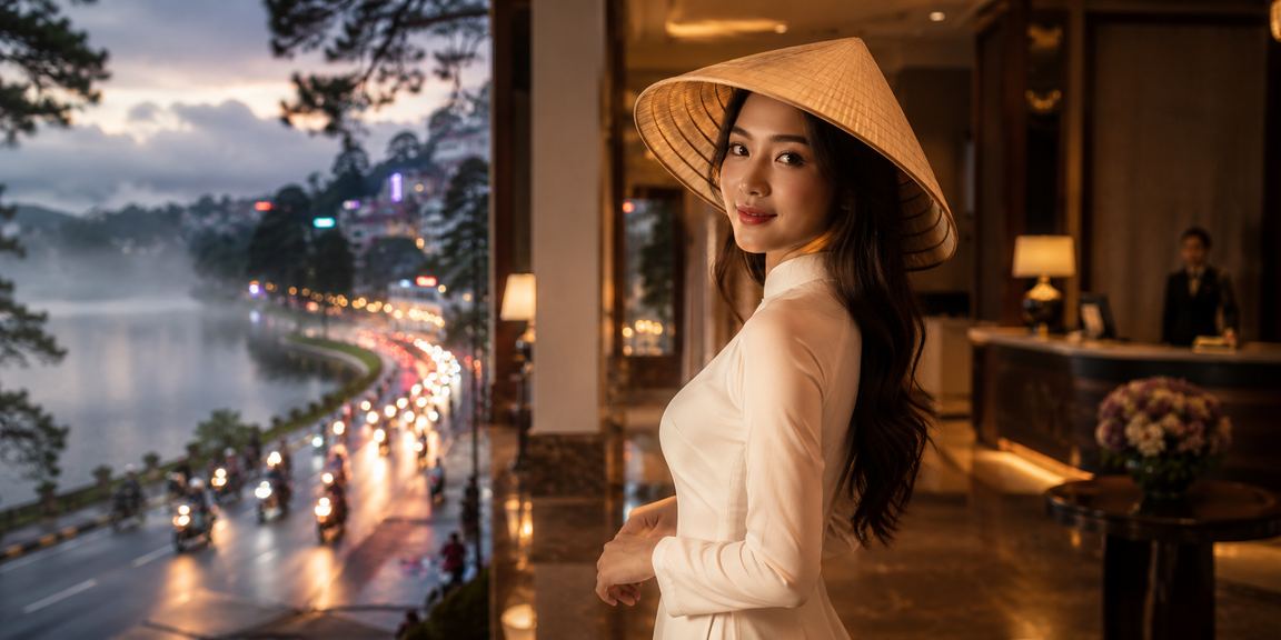 Người chơi nhận thưởng nạp tiền tại Đà Lạt với nón lá truyền thống