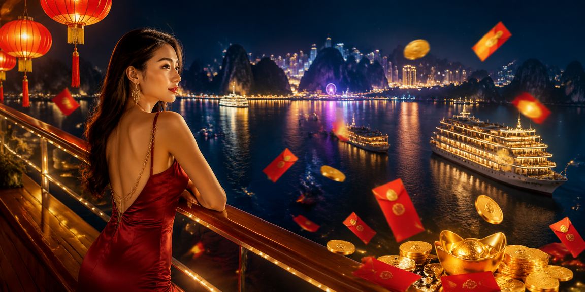 Không khí lễ hội đèn lồng đỏ và phong bao lì xì tại vịnh Hạ Long