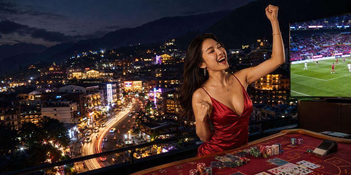 Ánh đèn neon casino trực tuyến trong đêm tại Sa Pa vùng núi Tây Bắc
